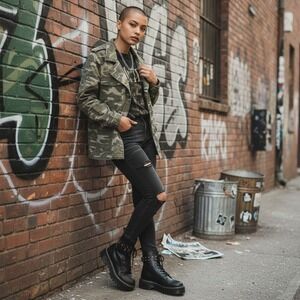 Forever 21 Camo Utility Jacket Cross Graphic Women's S‎ Grunge Streetwear Rock